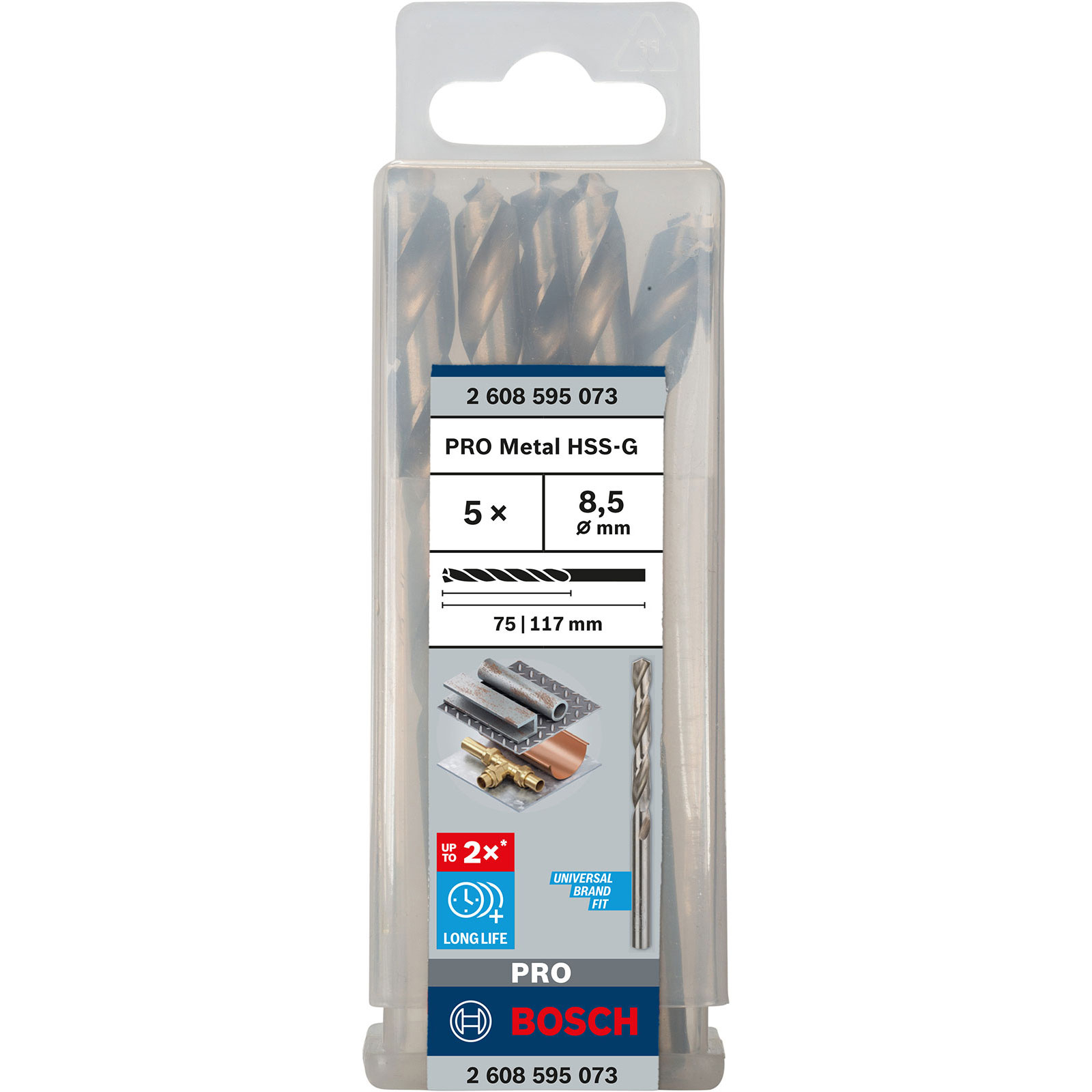 Metallbohrer-Set von Bosch mit 5 Spiralbohrern, 8,5mm Durchmesser, HSS-G.
