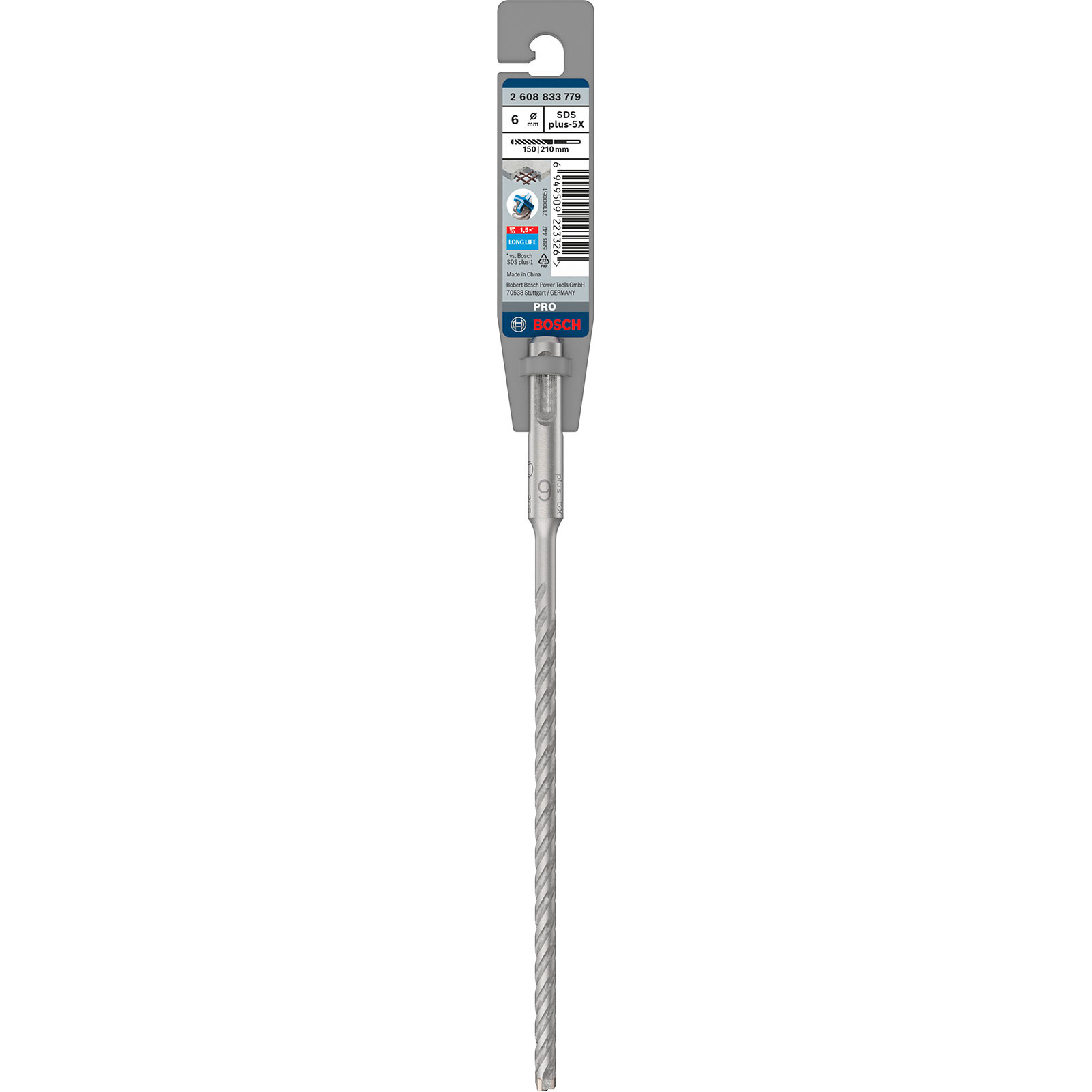 Bosch SDS Plus-5X Bohrer, 6mm Durchmesser, 210mm Länge, verpackt.