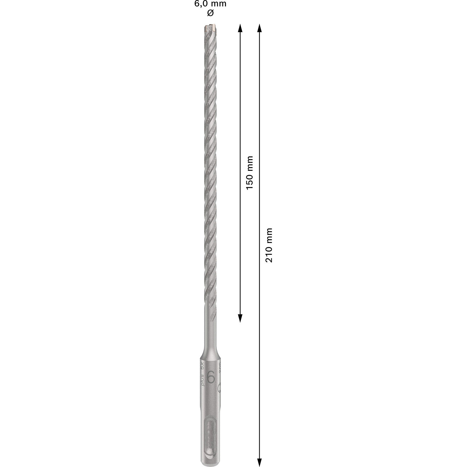 Ein 6,0 mm Bohrer mit 210 mm Gesamtlänge und 150 mm Nutzlänge.