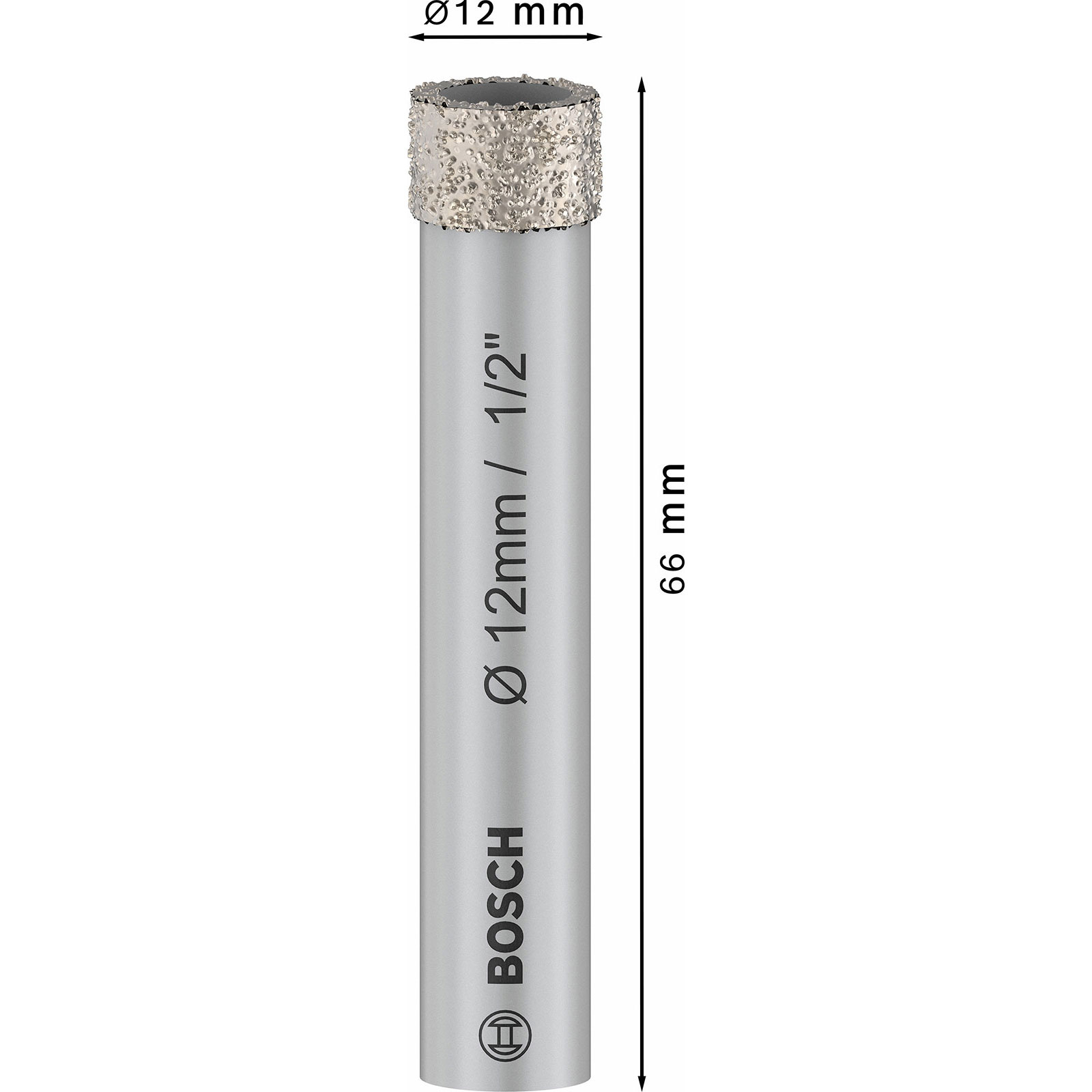 Bosch-Bohrer, 12mm Durchmesser, 66mm Länge, mit Diamantbesatz.