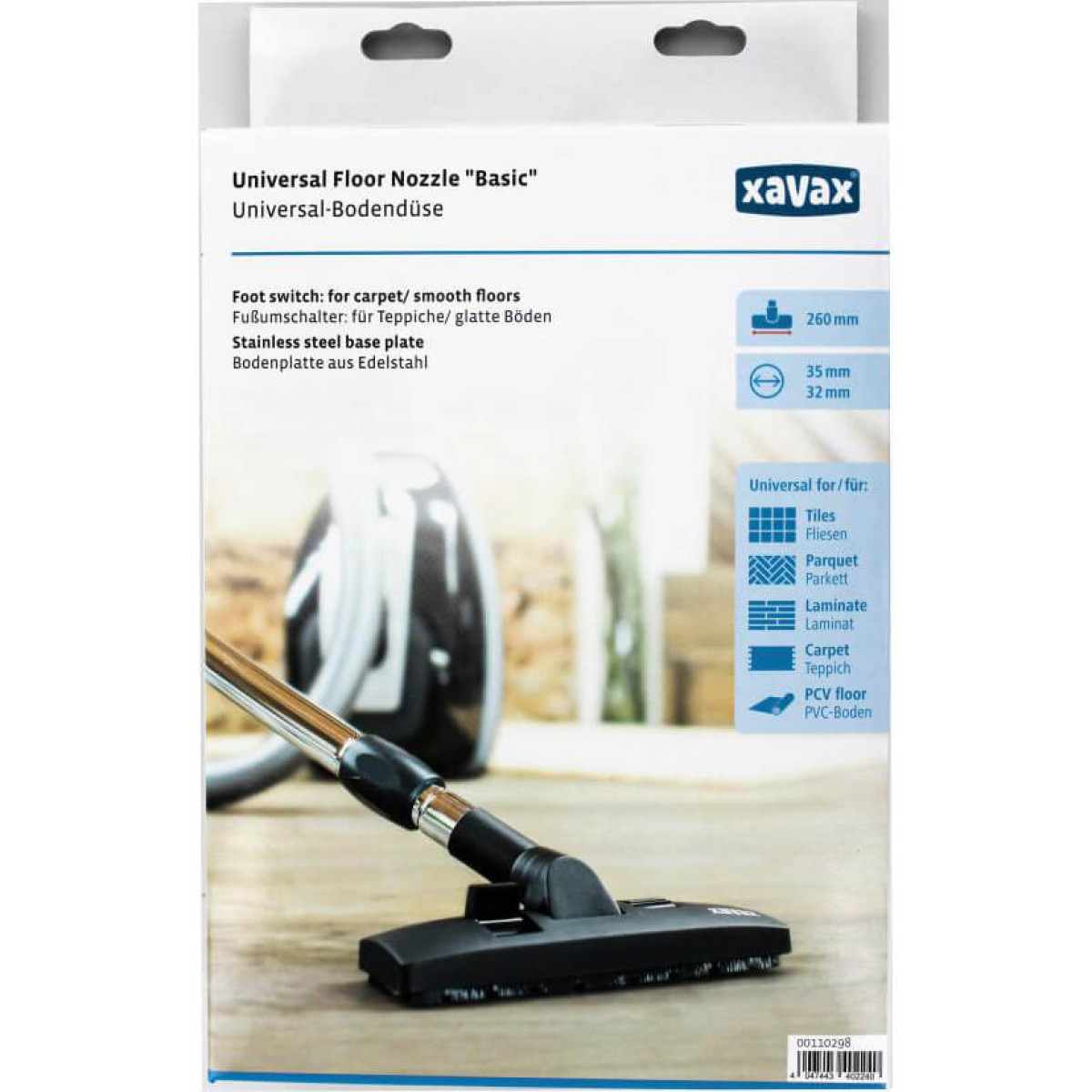 Boquilla universal para suelos de moqueta y duros con base de acero.