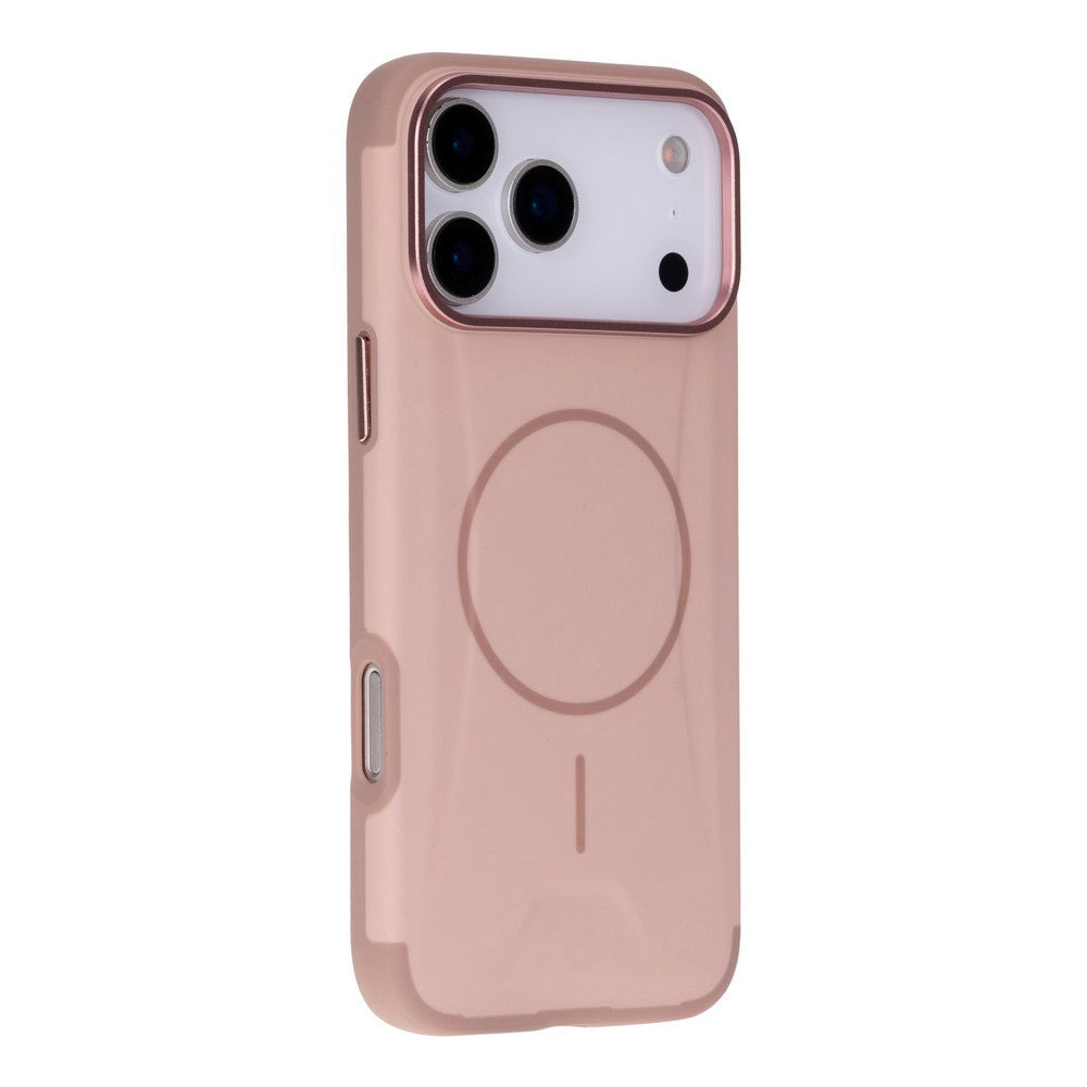 Kamera modülü ve manyetik halkalı, rozet altın rengi telefon kılıfı.