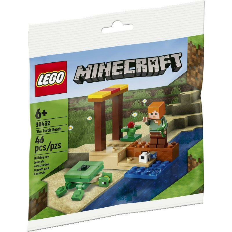 Set LEGO Minecraft con figura di Alex, tartaruga e acqua.