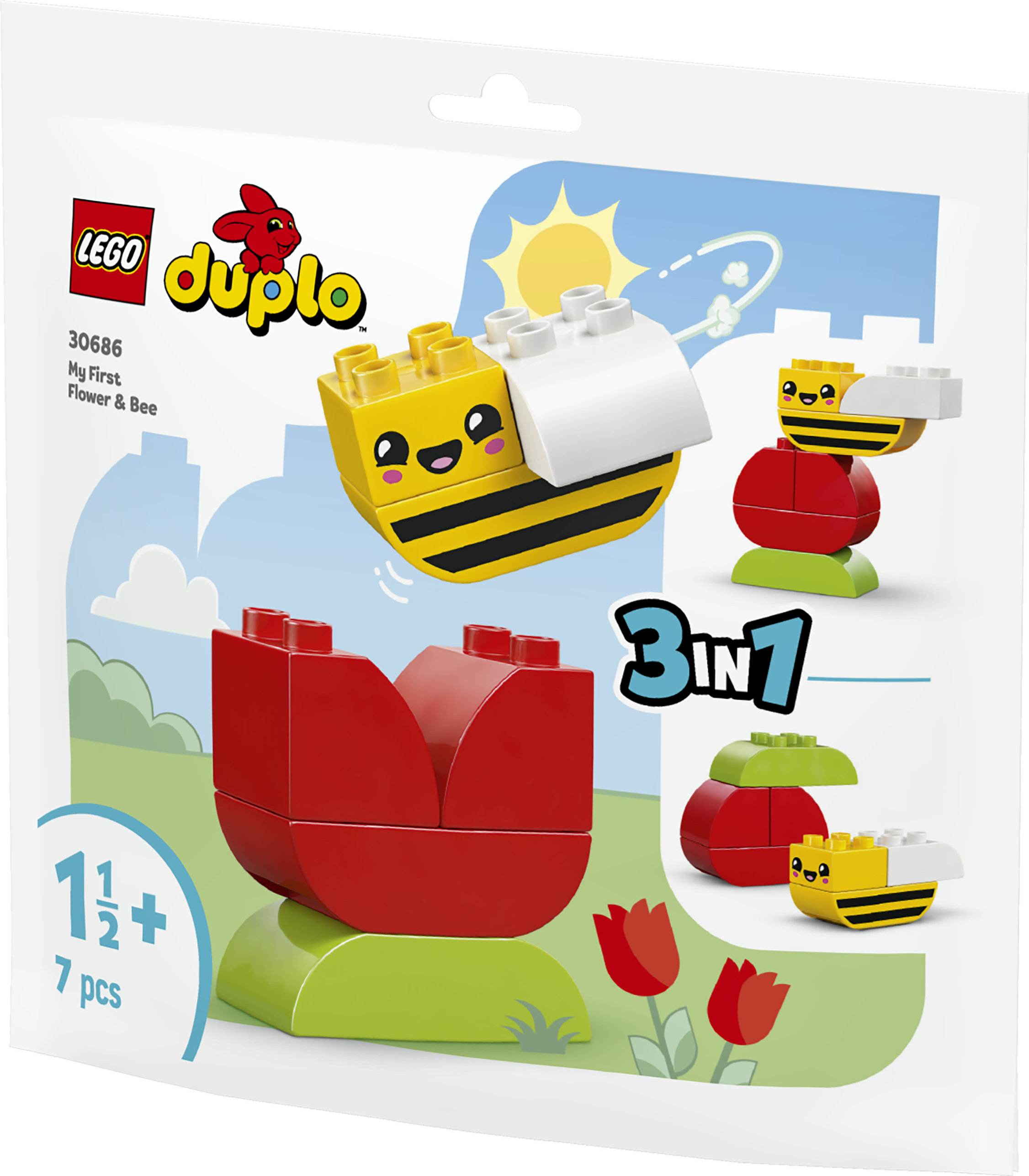 Set LEGO Duplo Fiore e Ape con tulipani rossi e un'ape.