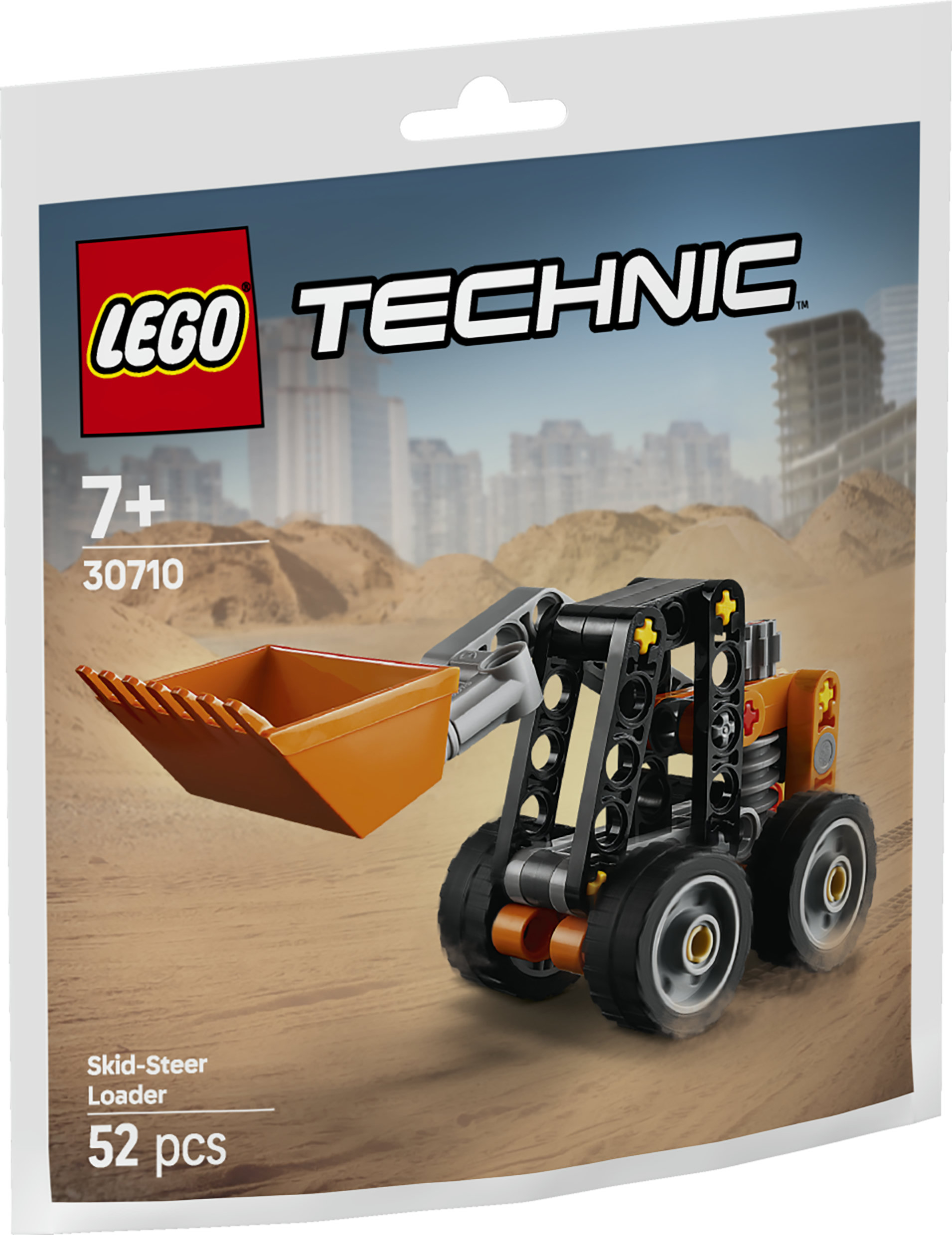 Turuncu kovali siyah Lego Technic mini yükleyici.