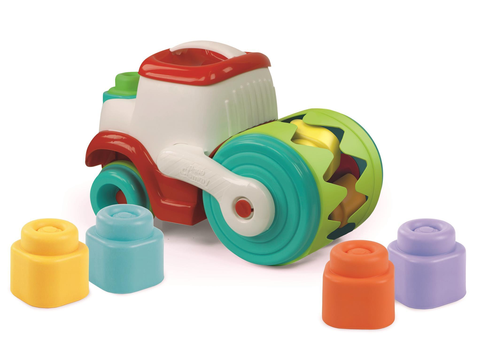 Un rullo giocattolo colorato per bambini con quattro blocchi.