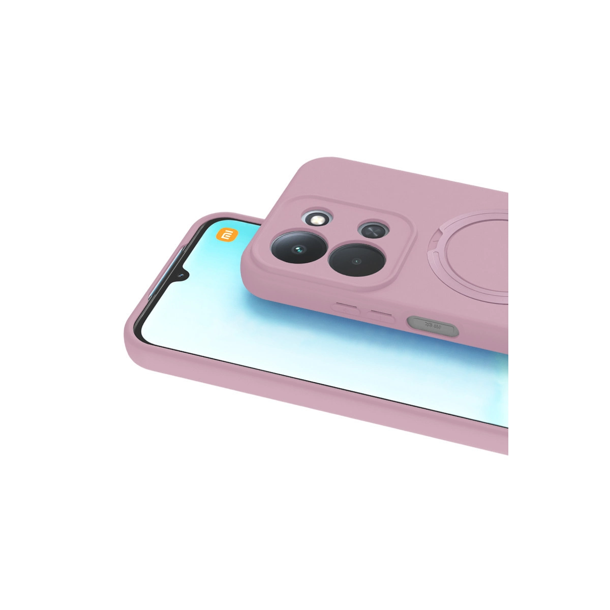 Halka tutuculu pembe telefon kılıfı, bir akıllı telefon üzerinde.