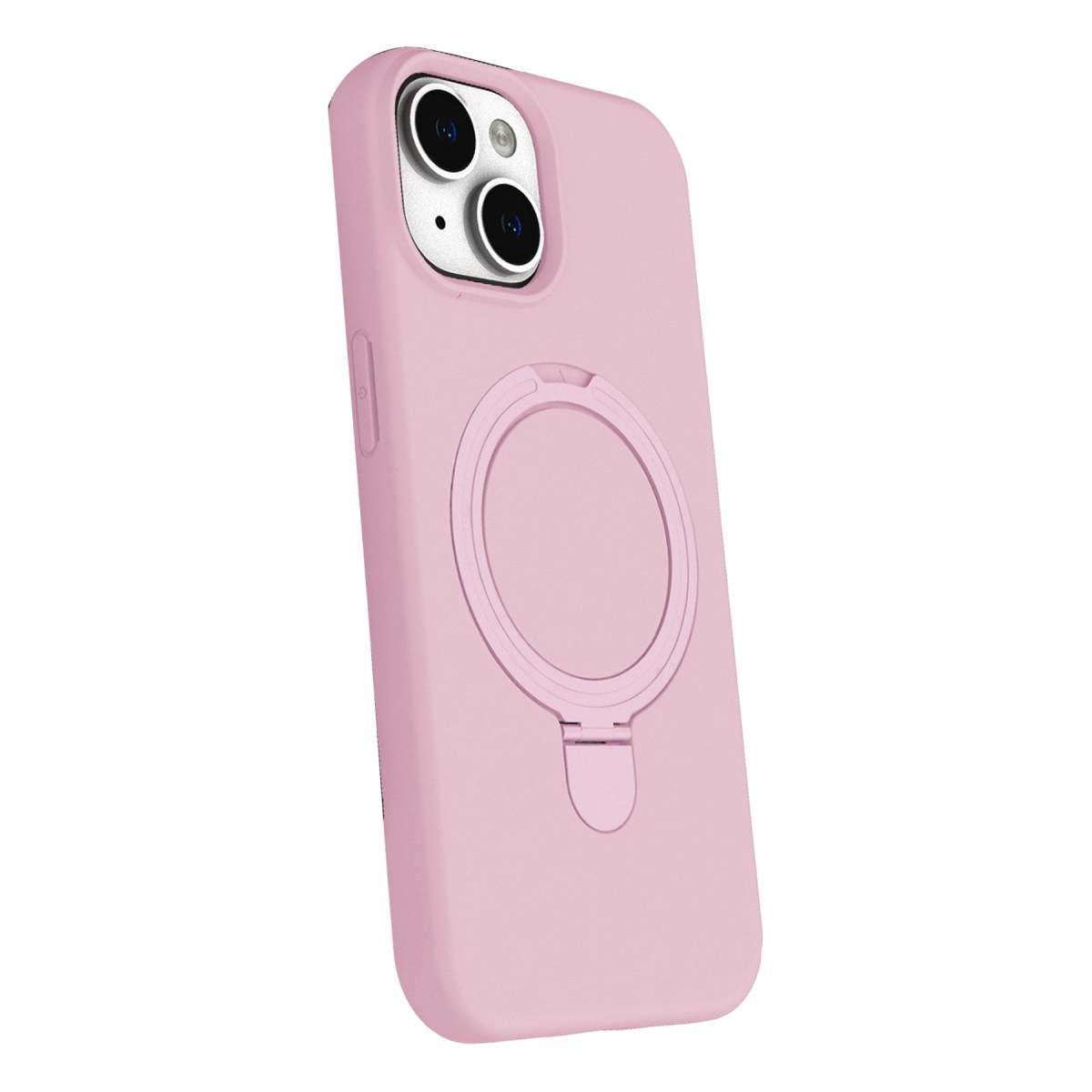 Halka tutuculu ve kamera kesimli pembe telefon kılıfı.