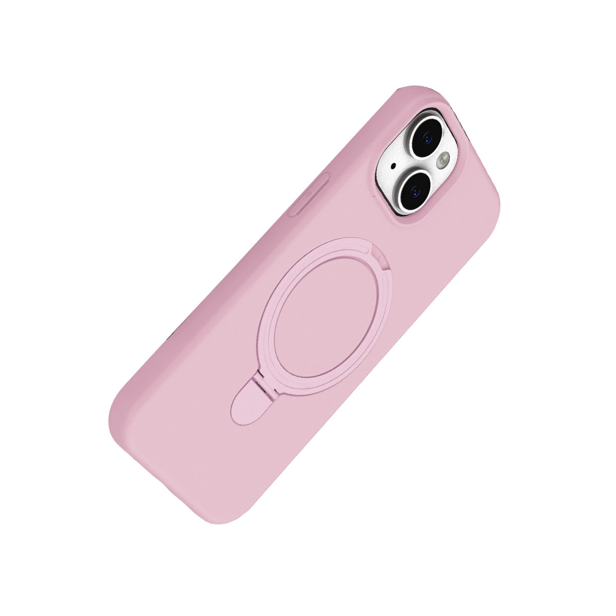 Halka tutuculu ve kamera lensli pembe telefon kılıfı.