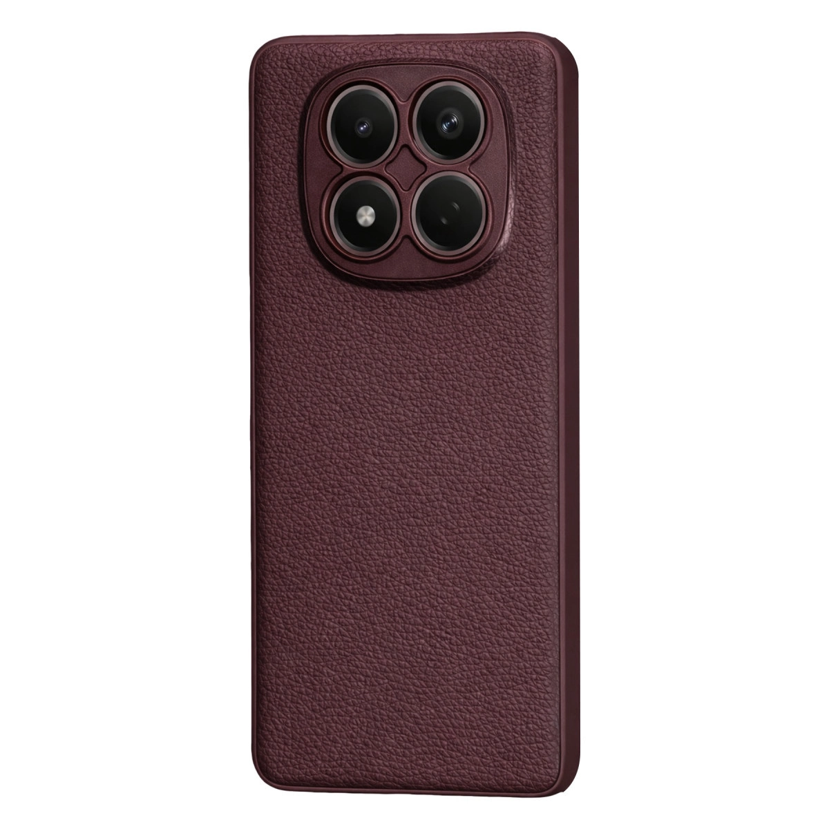 Dört kameralı, dokulu koyu kırmızı telefon kılıfı.