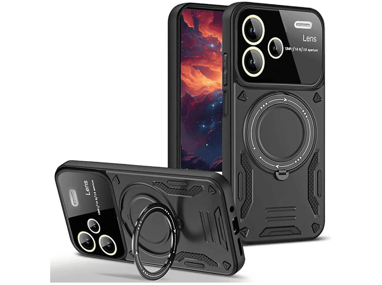 EVIMDEYOKYOK Xiaomi Redmi Note 13 Pro Plus Uyumlu Joy Lens Standlı Kapak Telefon Kılıfı Siyah