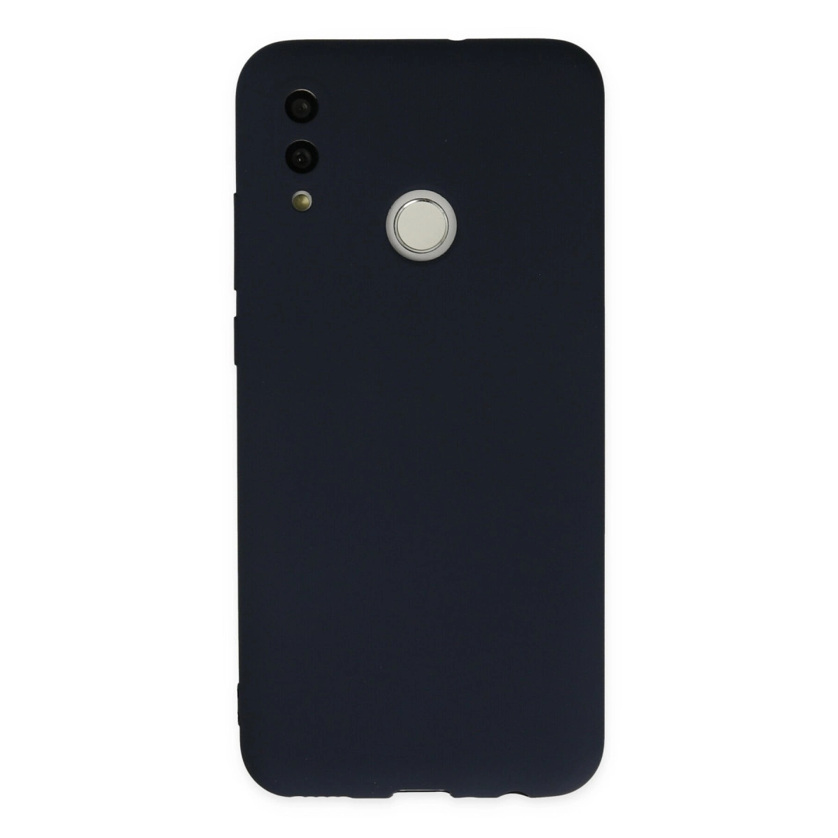 İki kameralı ve parmak izi sensörlü lacivert telefon kılıfı.