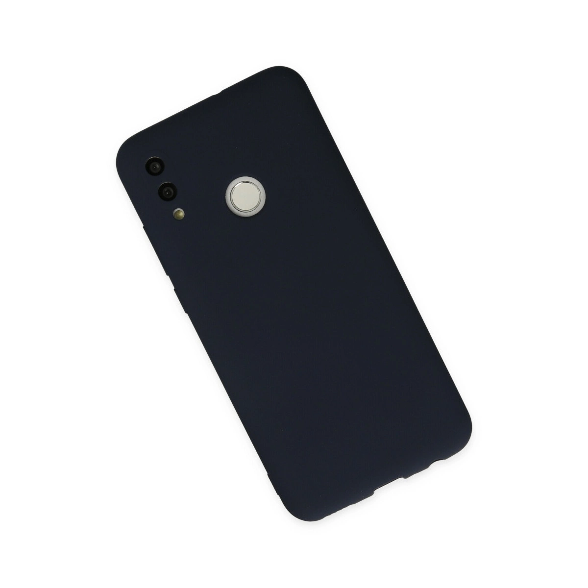 Arkada iki kamera ve parmak izi sensörü bulunan lacivert akıllı telefon.