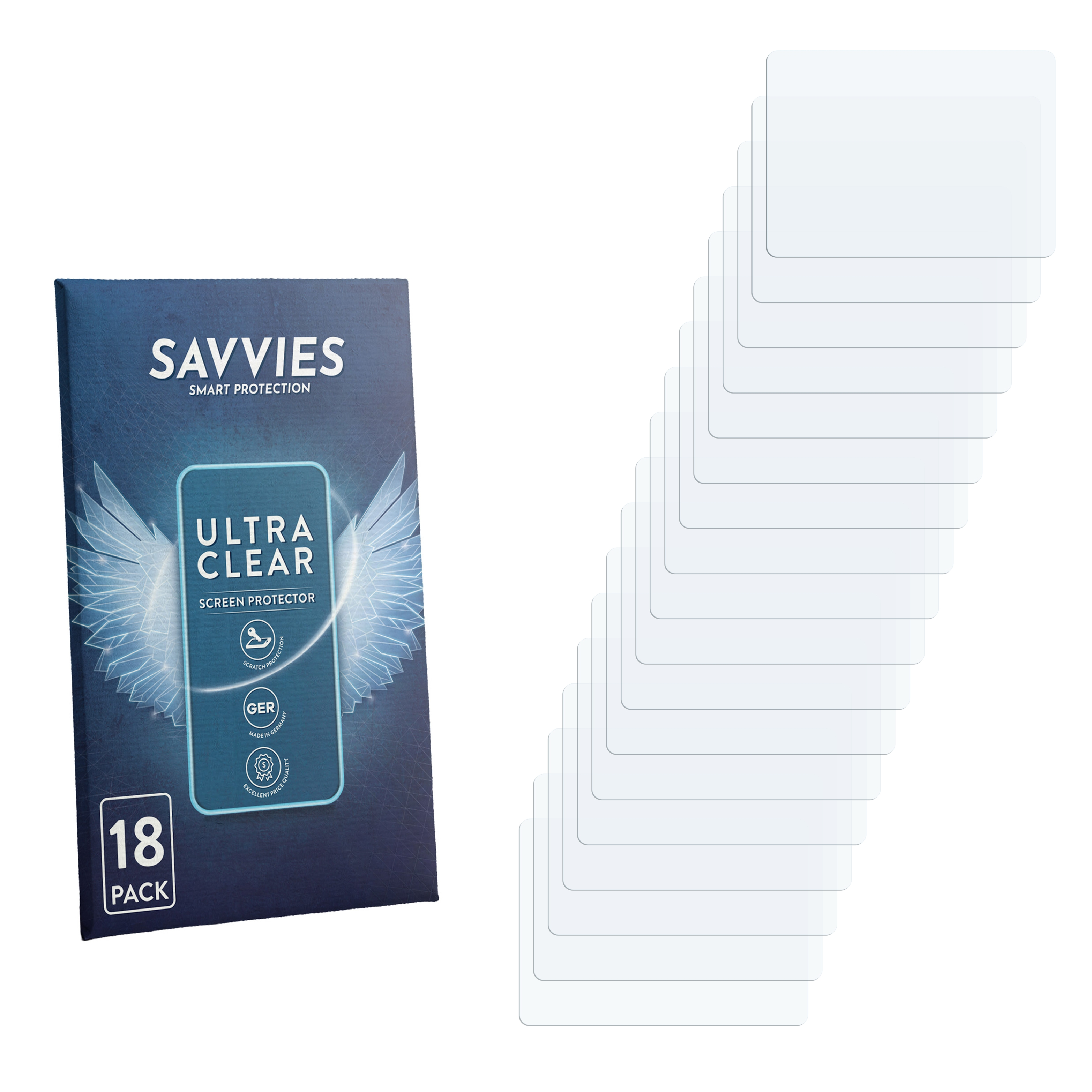 18er Pack Savvies Displayschutzfolien, Ultra Clear, Made in Germany.