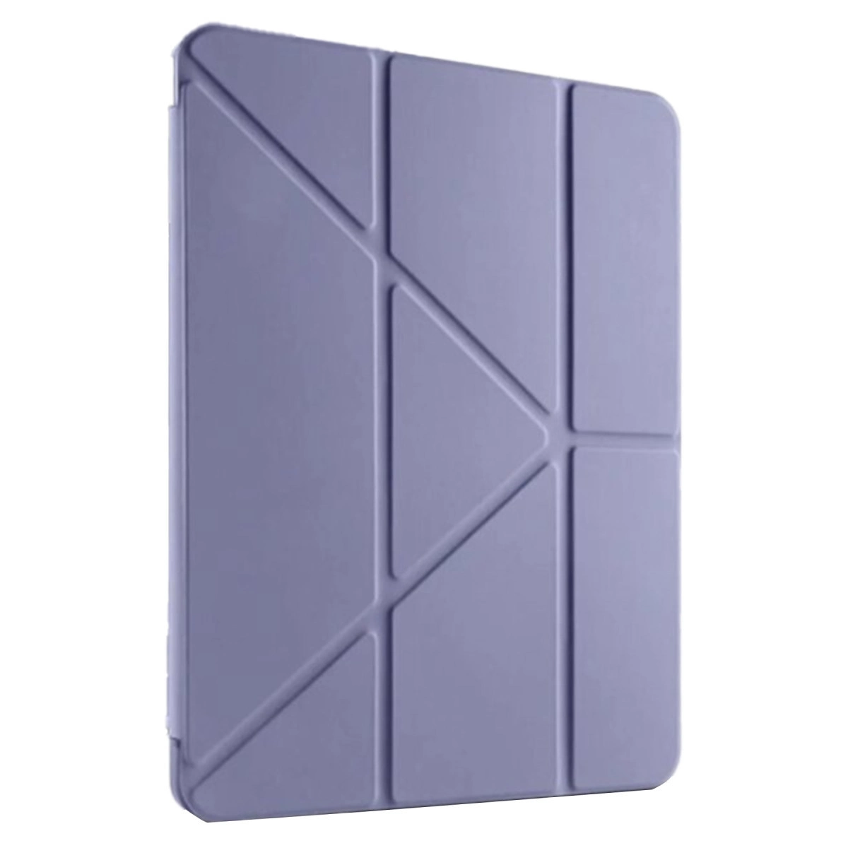 Geometrik katlanmış tasarıma sahip mor tablet kılıfı, beyaz zeminde izole edilmiştir.