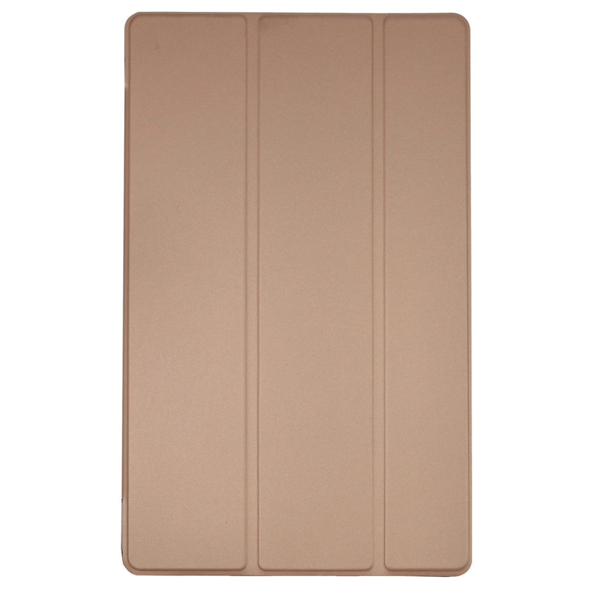 Ön kapakta üç katlama çizgisi bulunan bej renkli tablet kılıfı.