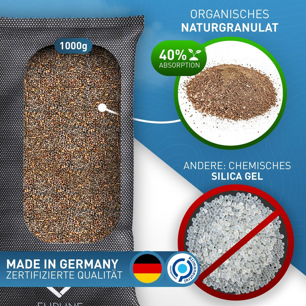 Granuli organici da 1000g con assorbimento 40%, Made in Germany.