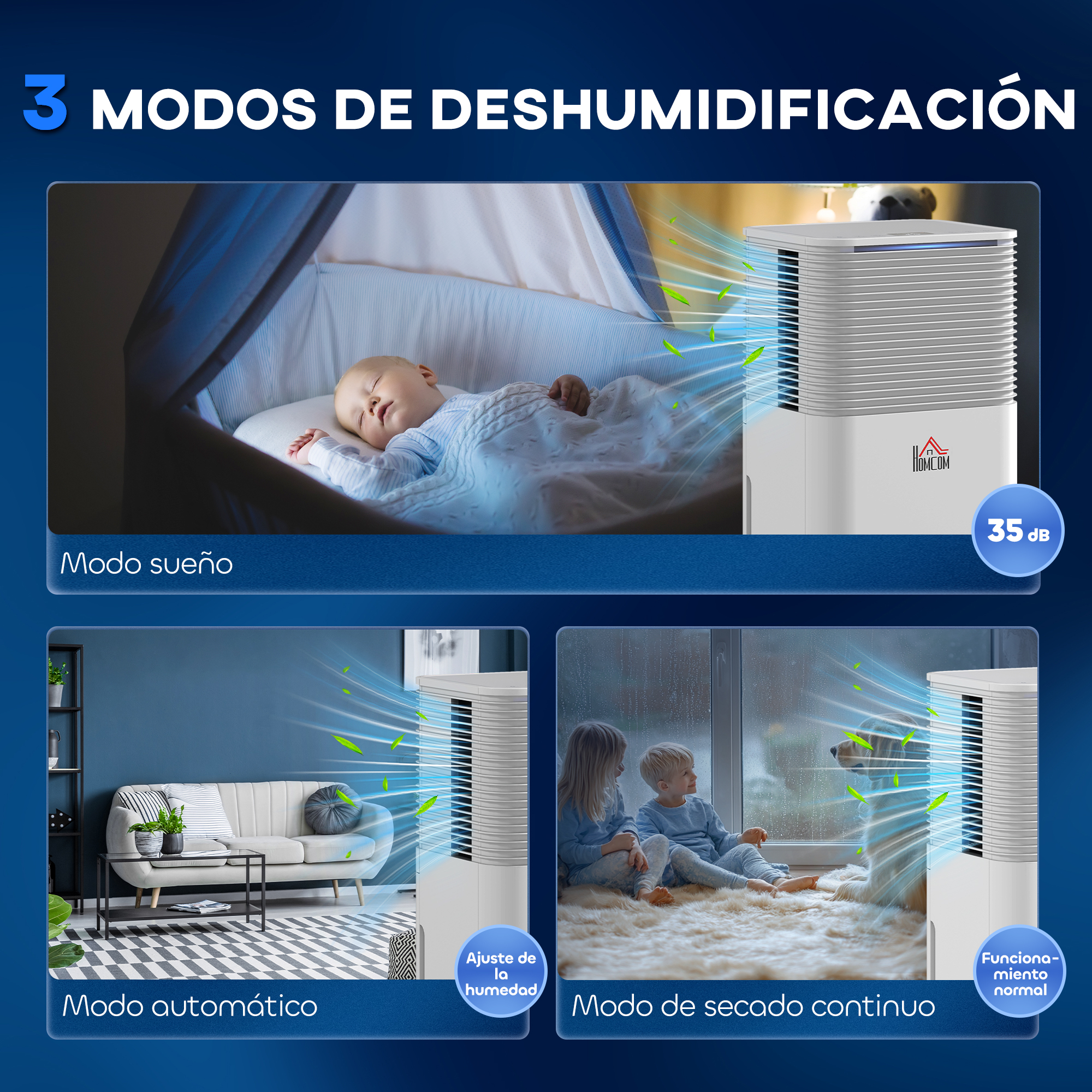Se ve un bebé durmiendo, una sala y niños con un perro.