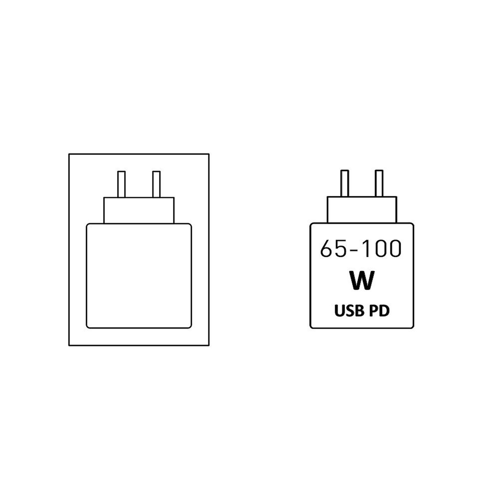 Zwei schematische Darstellungen von USB-Ladegeräten mit Steckern.
