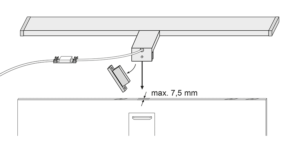 Montageanleitung: Ein Magnetteil wird an einem Kabel befestigt.