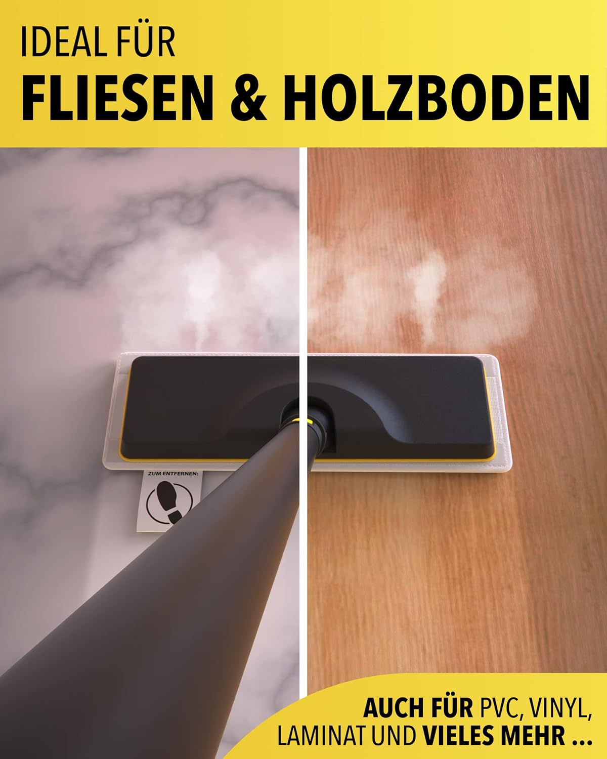 Dampfreiniger auf Fliesen und Holzfußböden, ideal für PVC, Vinyl, Laminat.