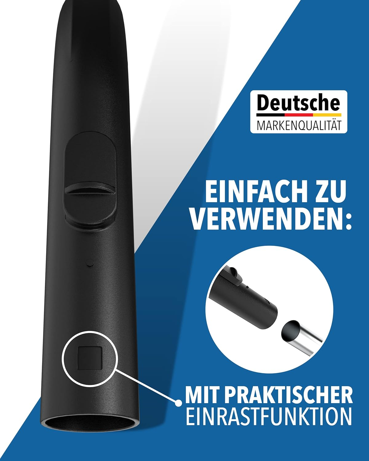 Schwarzer Griff mit Einrastfunktion, deutsche Markenqualität.