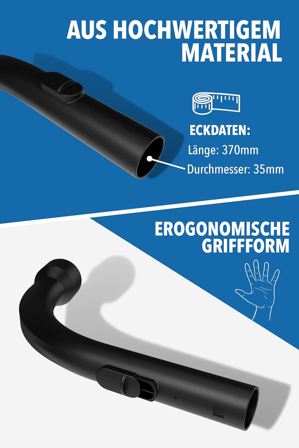 Schwarzes Vakuumrohr aus hochwertigem Material mit Maßen 370mm Länge, 35mm Breite.