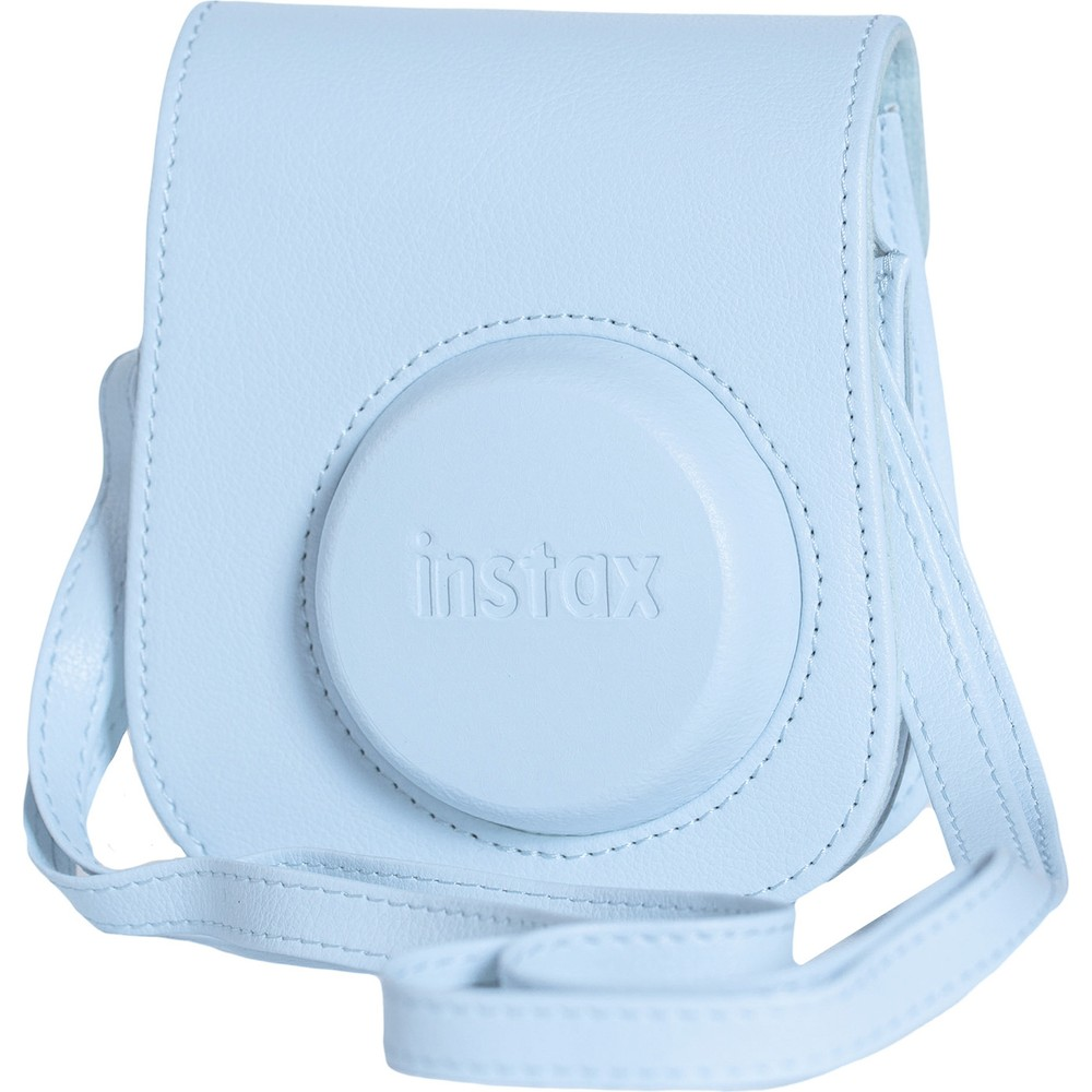 Mavi deri Instax kamera çantası askılı.