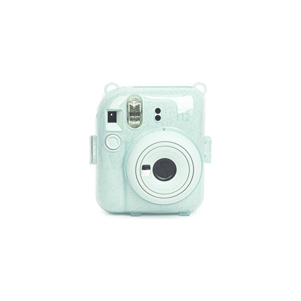 Lensli ve flaşlı açık mavi anında fotoğraf makinesi.