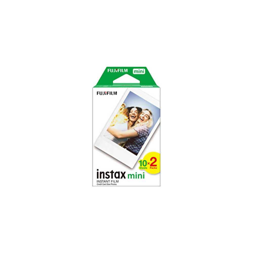 İki gülümseyen kadının olduğu Fujifilm Instax Mini anlık film kutusu.