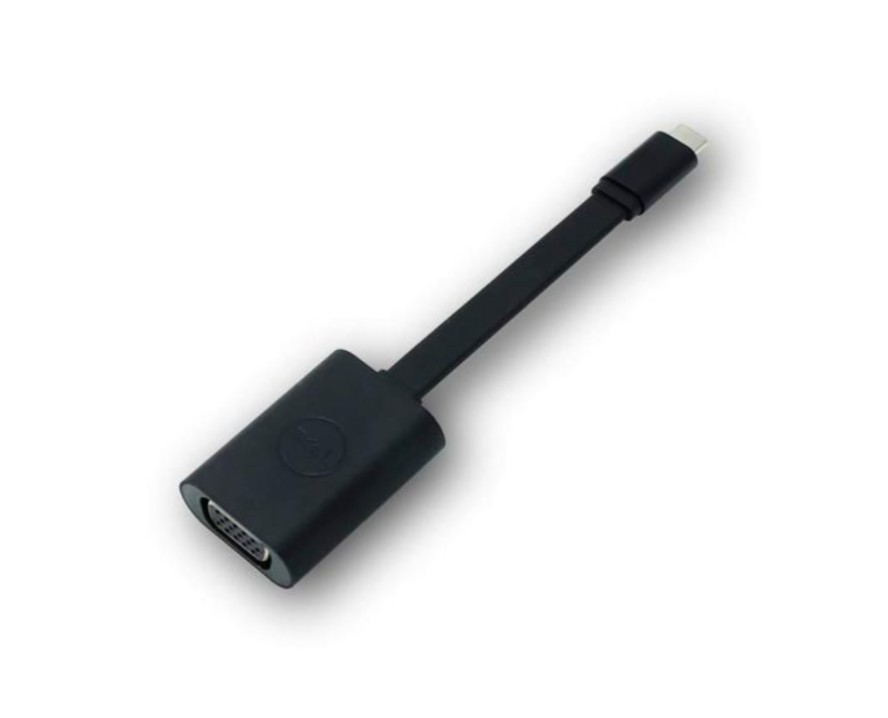 Czarny kabel adaptera Dell z USB-C i złączem VGA.