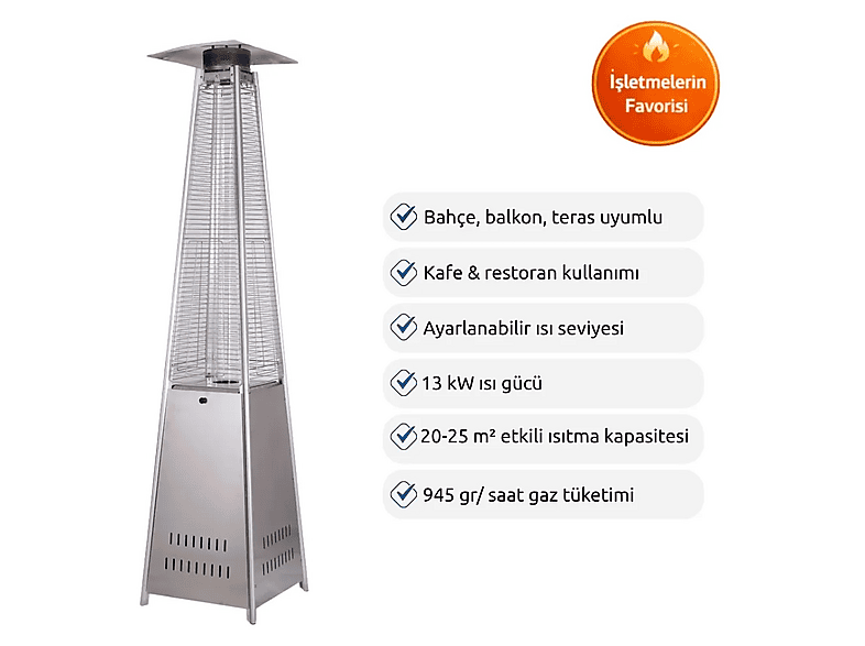 AYGAZ Piramit Dış Mekan 13 kW Isıtıcı Metalik