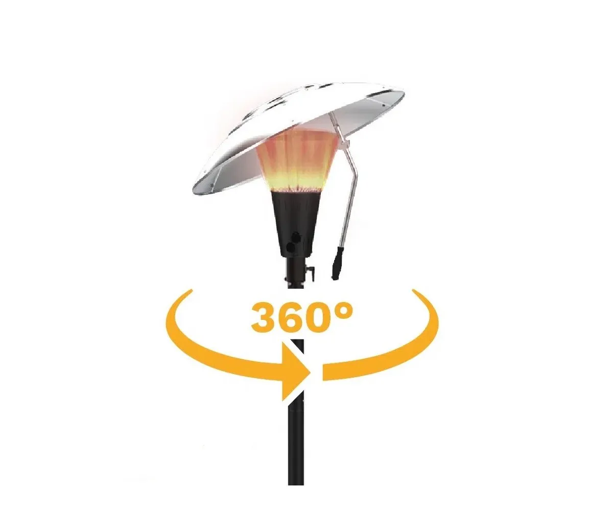 Alevli ve 360 derece dönen ok ile veranda ısıtıcısı.