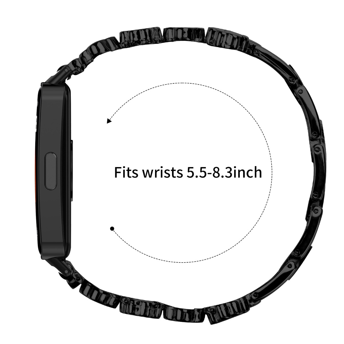 Schwarzes Uhrenarmband aus Metall, passend für Handgelenke von 5,5-8,3 Zoll.