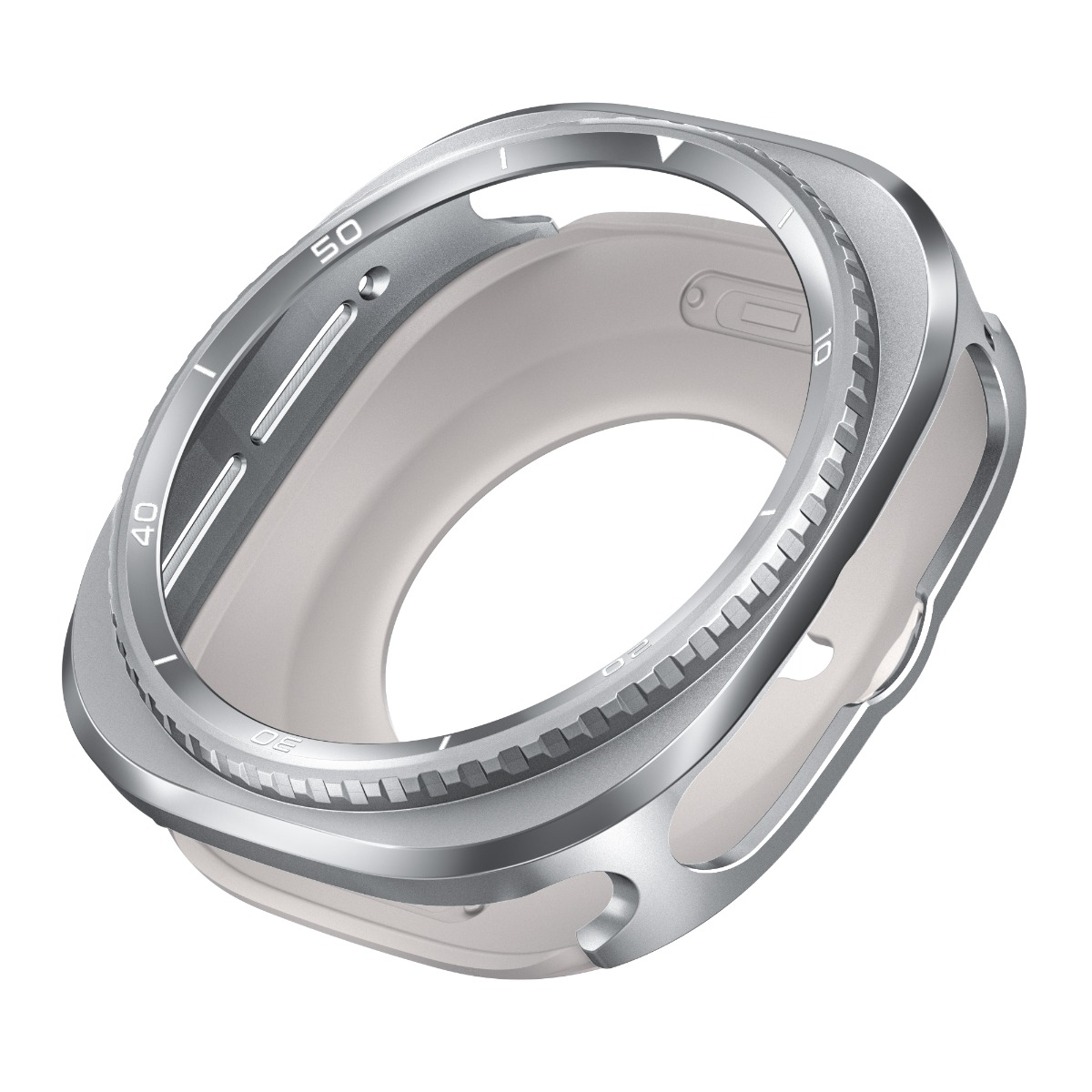Lunetta d'argento per orologio con numeri e cinturino.