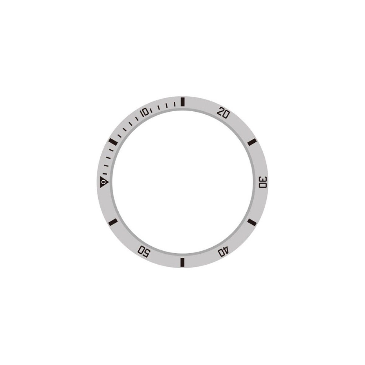Ghiera dell'orologio grigia con indicatori dei minuti e numeri da 10 a 50.