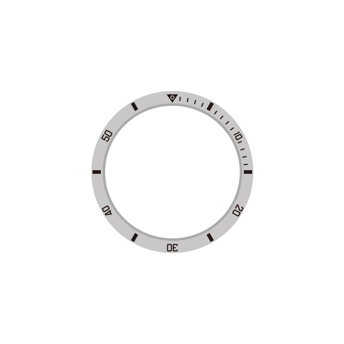 Una ghiera di orologio grigia con segni e numeri 50, 40, 30, 20.