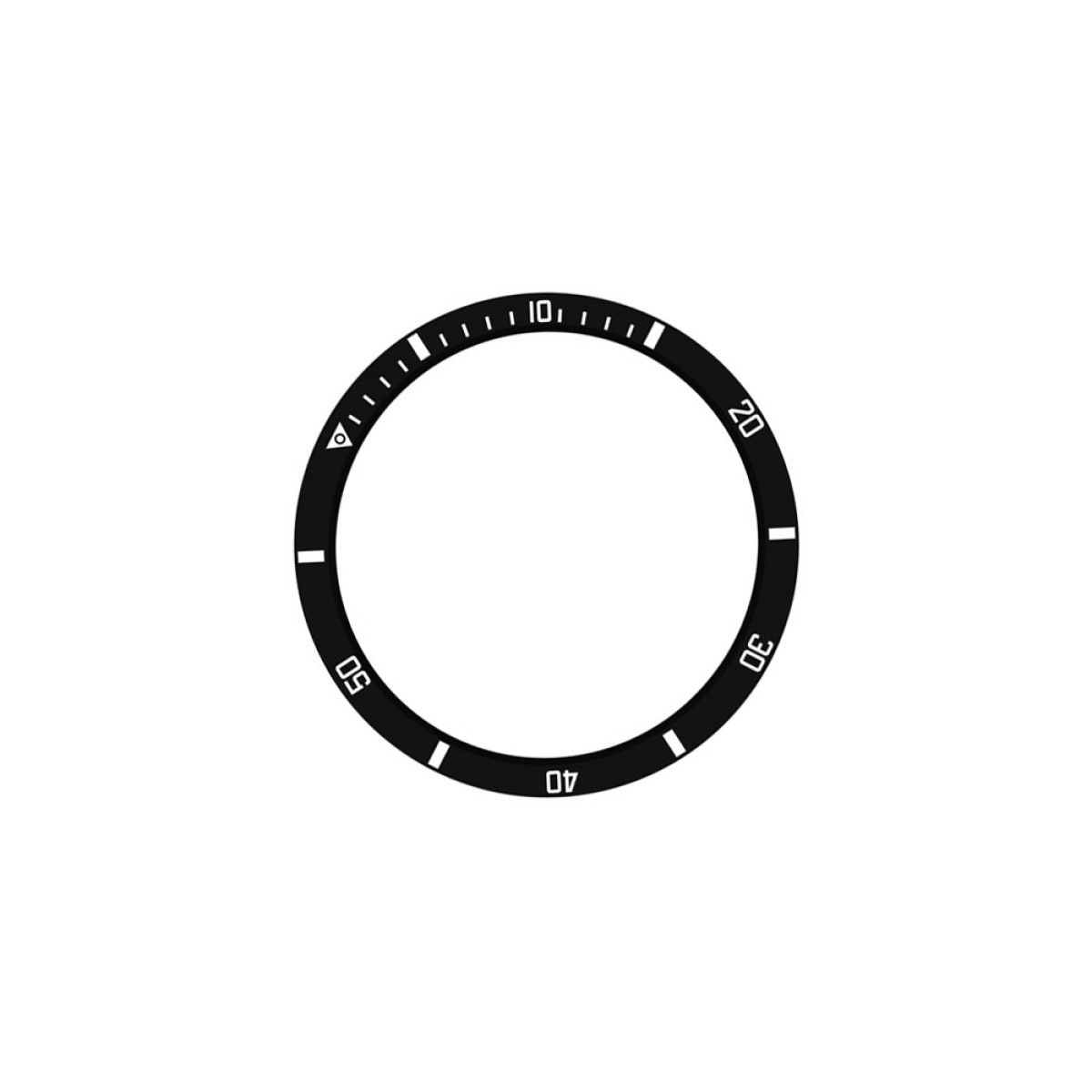 Ghiera nera per orologio con segni e numeri bianchi.