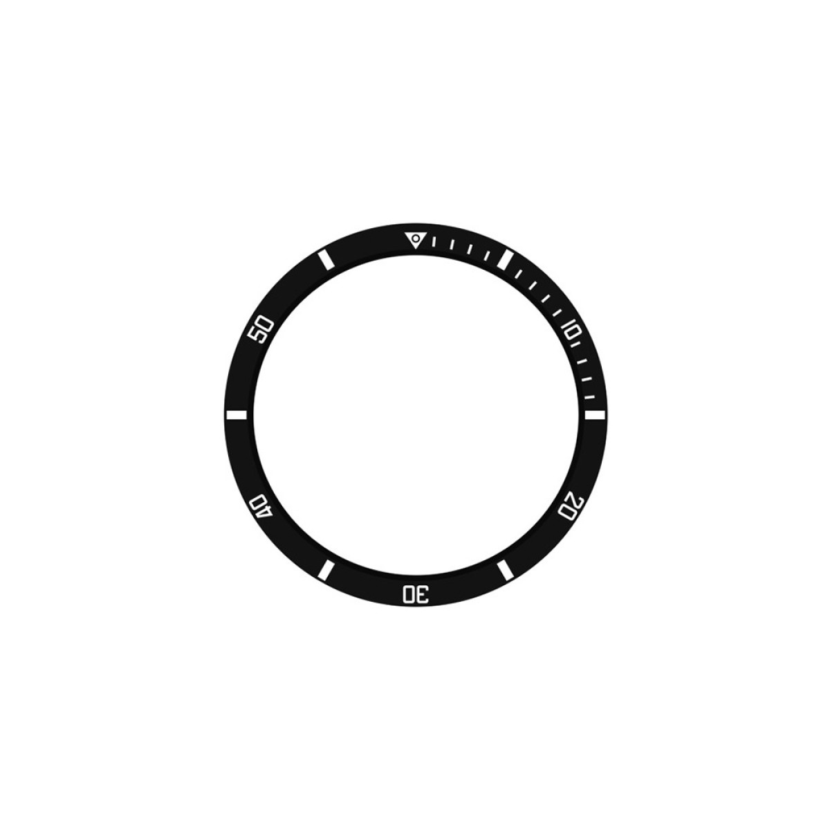 Ghiera dell'orologio nera con segni e numeri bianchi da 0 a 60.