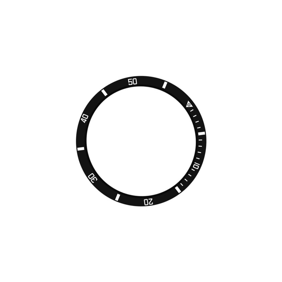 Ghiera nera dell'orologio con segni e numeri bianchi.