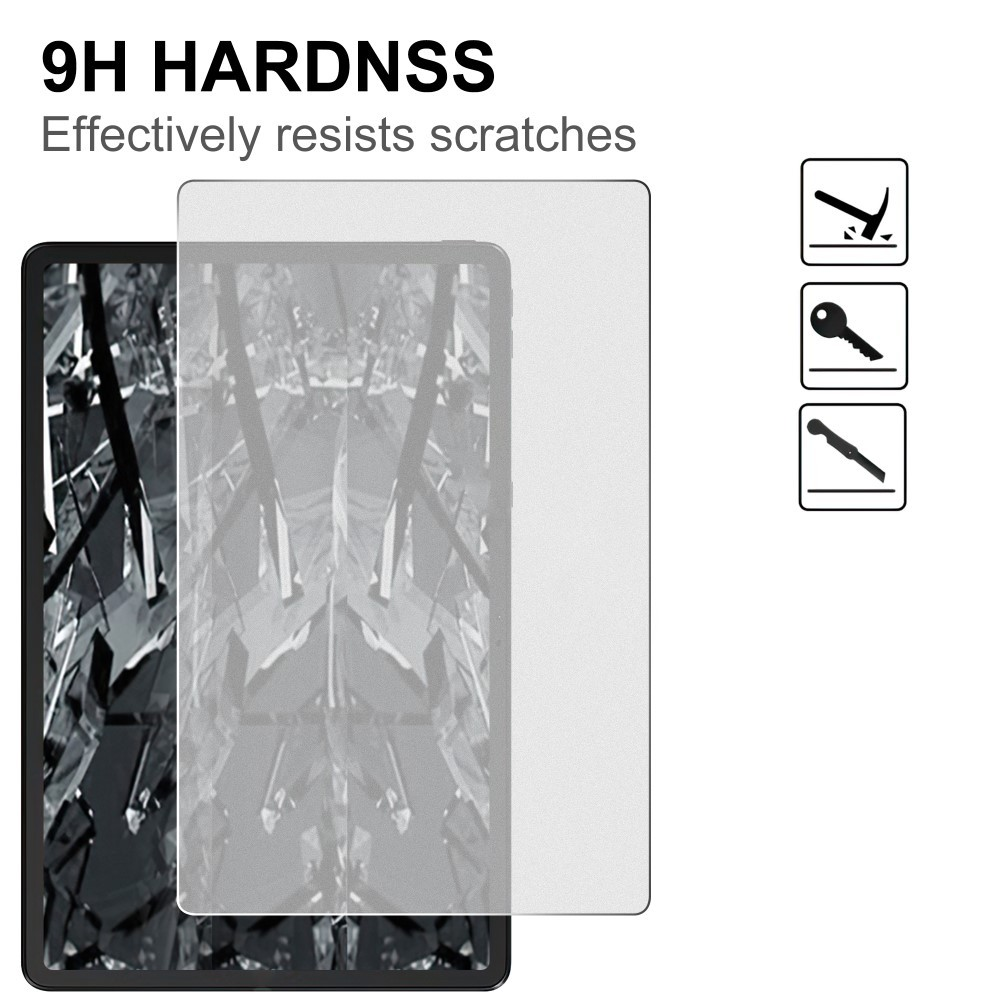 9H hardness screen protector on a tablet, resists scratches.