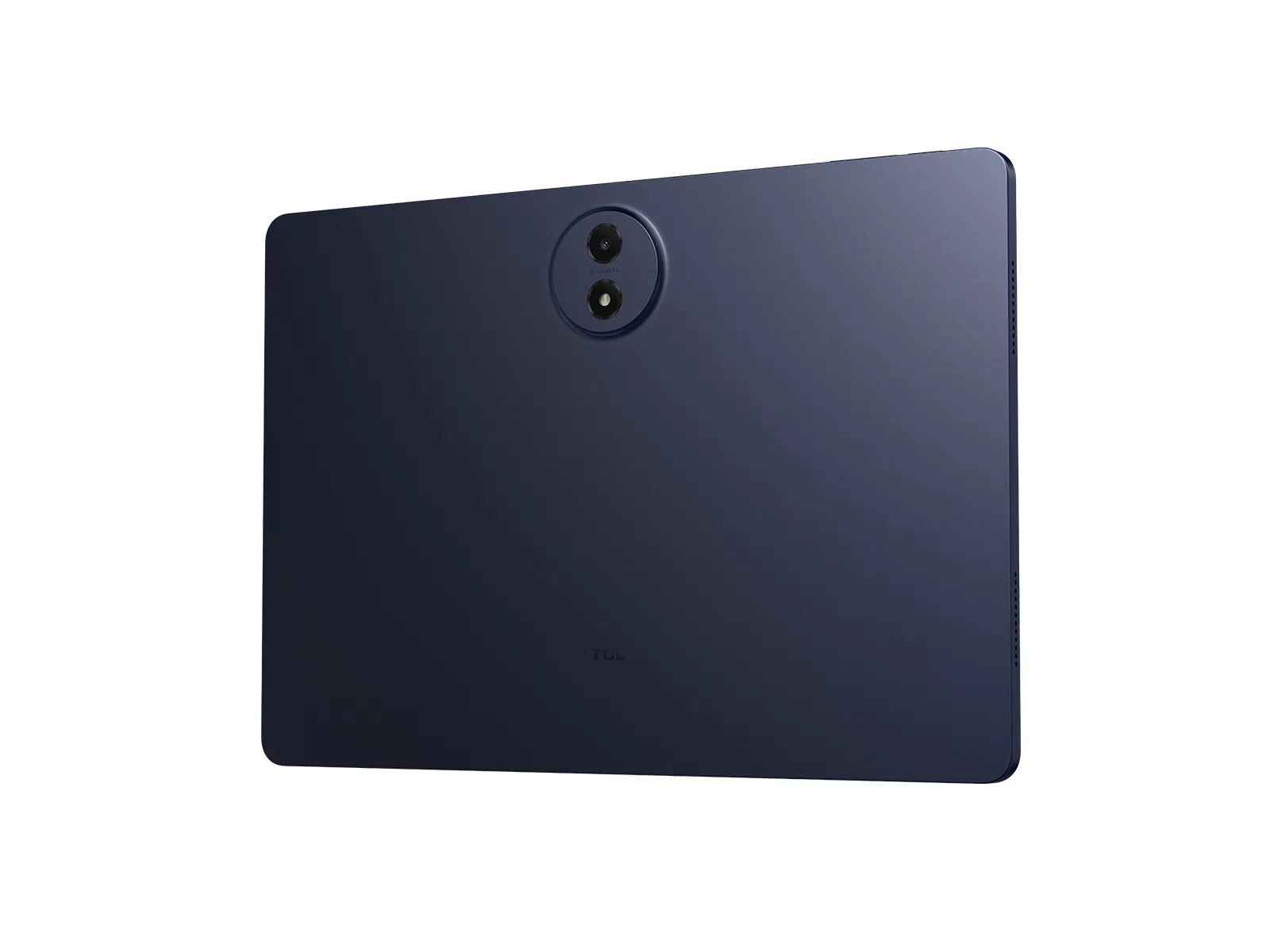 Retro blu scuro di un tablet con doppia fotocamera e logo TCL.