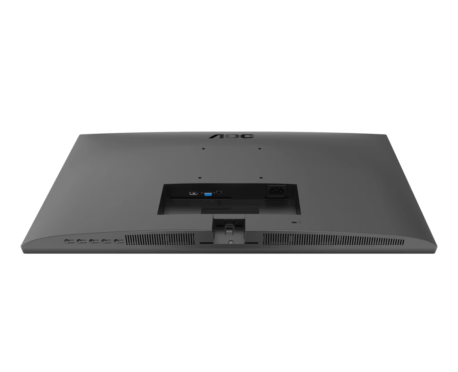 Tył szarego monitora AOC z portami takimi jak HDMI, VGA i zasilanie.