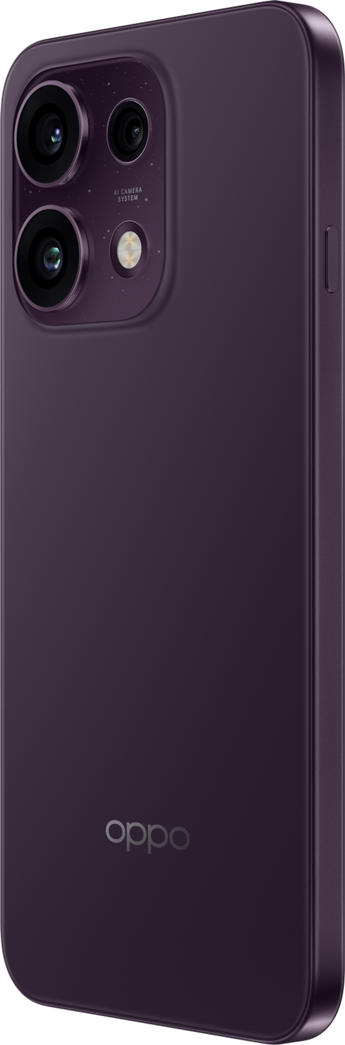 Lila Smartphone-Rückseite mit Kameraobjektiven und OPPO-Logo.