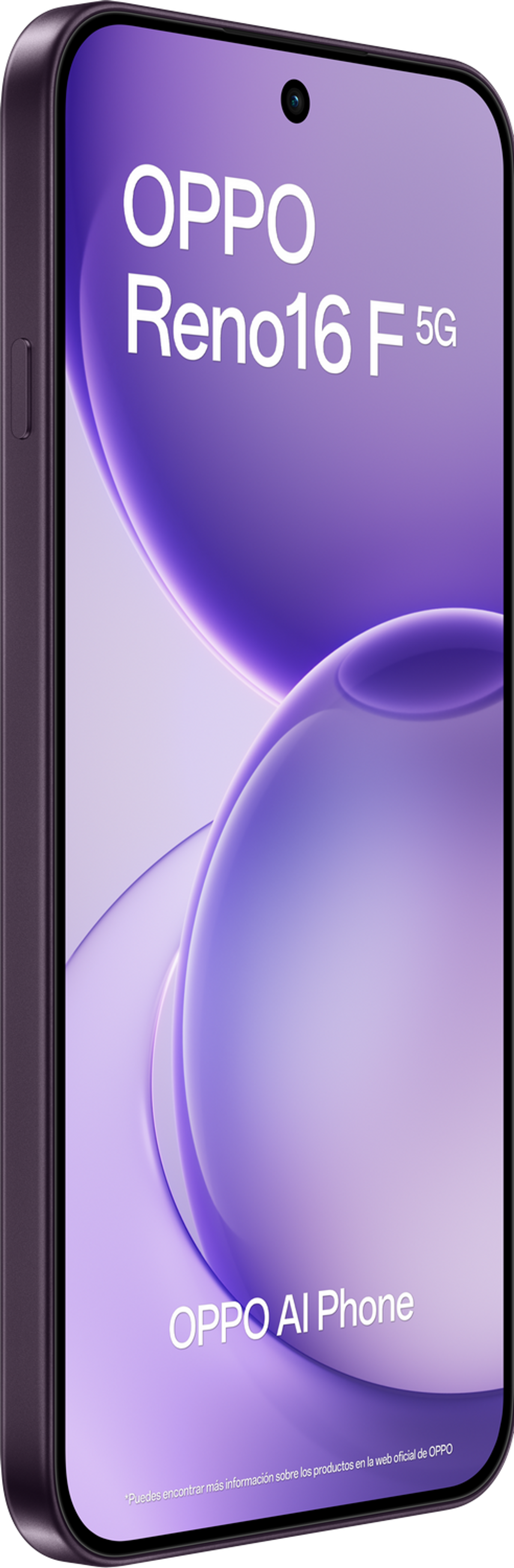 Lila OPPO Reno16 F 5G Handy mit Lochkamera und OPPO AI Phone Schriftzug.
