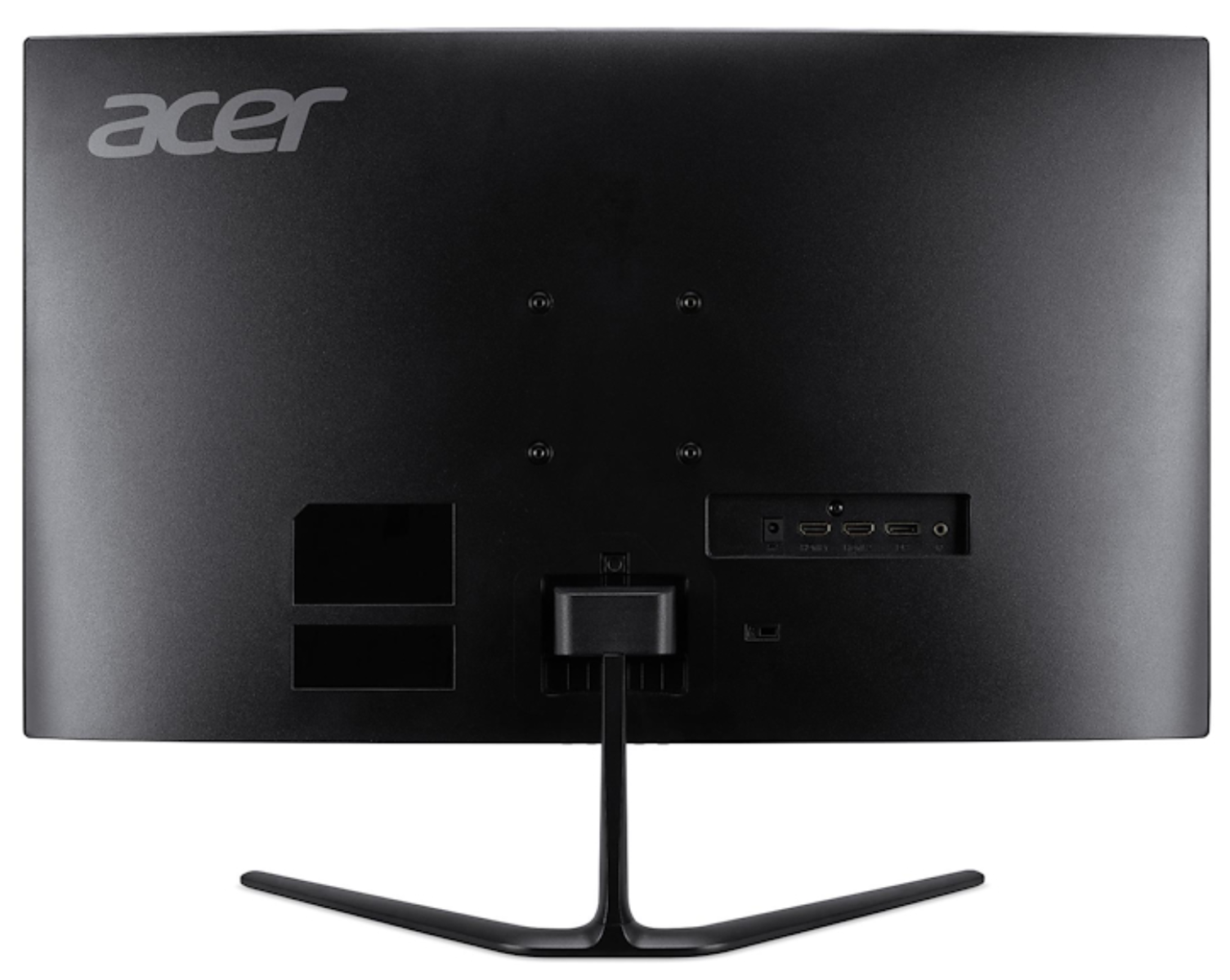 Parte trasera de un monitor Acer negro con puertos y soporte.