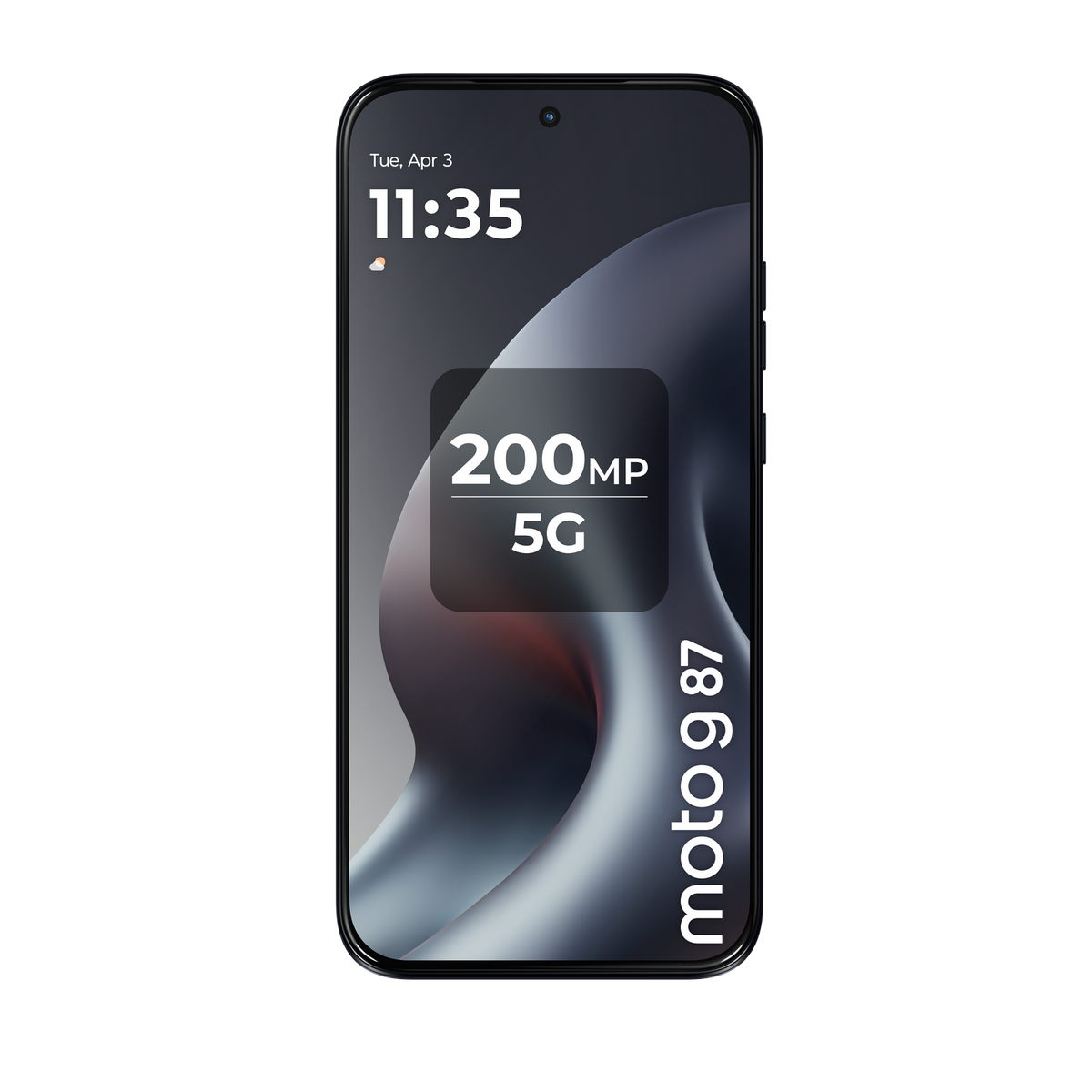 Uno smartphone mostra le 11:35 e 200MP 5G. "moto g 87" è scritto verticalmente.