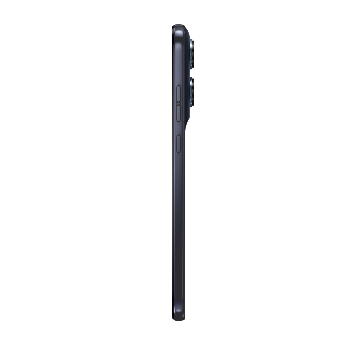 Smartphone grigio scuro di profilo, con obiettivi della fotocamera e pulsanti.