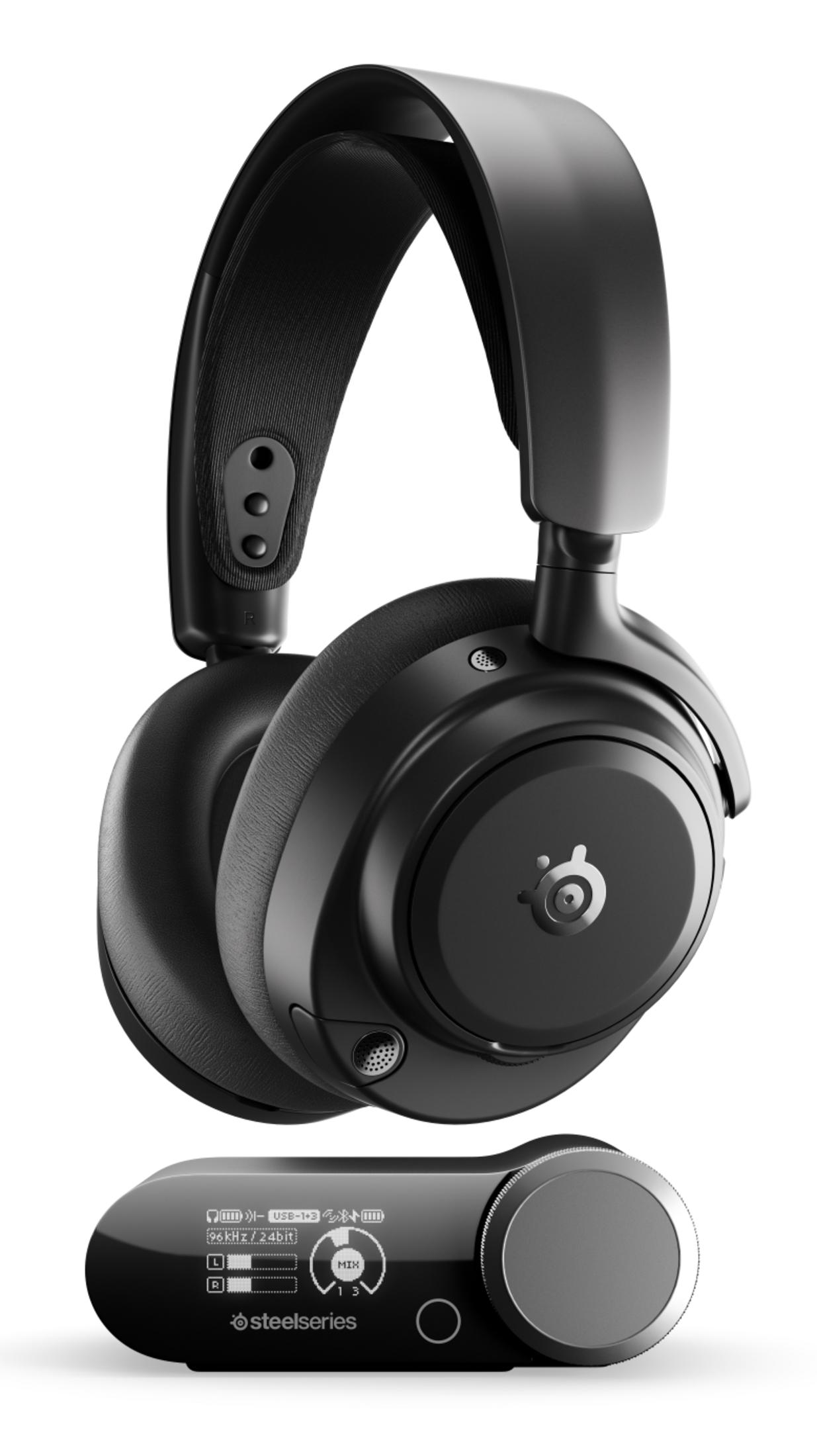 Cuffie SteelSeries nere e unità di controllo nera con schermo e quadrante.