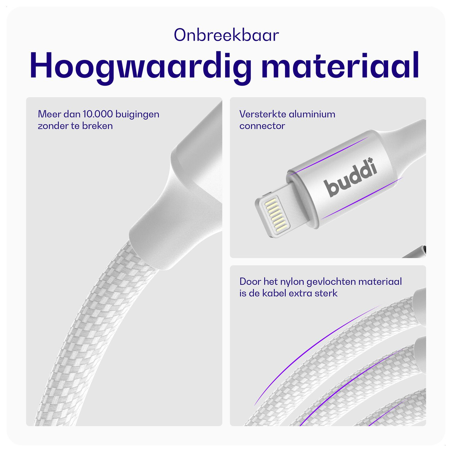 Hoogwaardig materiaal met versterkte aluminium connector en nylon vlechtwerk.